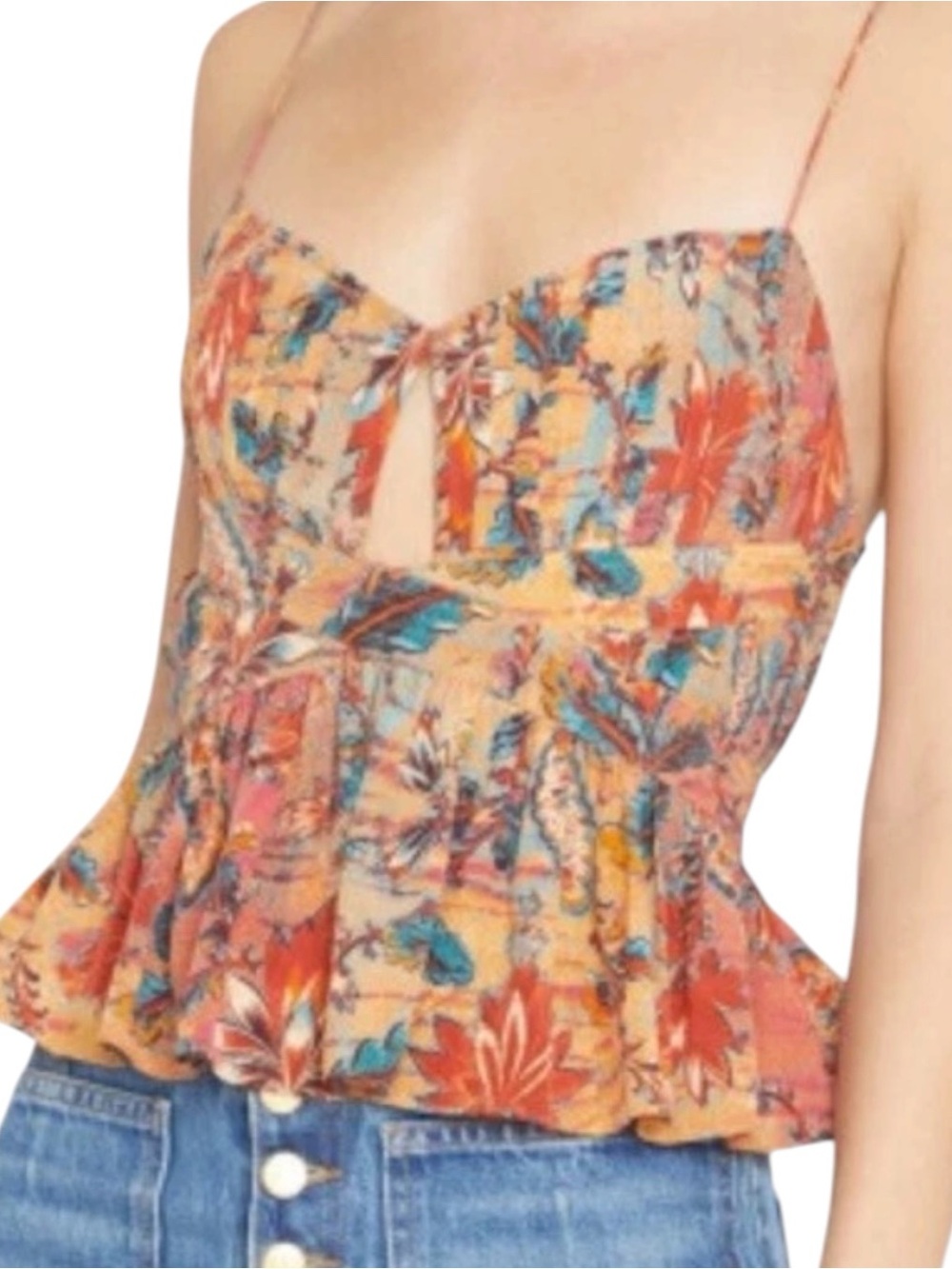 Ulla Johnson Zuma Pleated Silk Peplum Top Coral Bloom Paisley Sz 4
